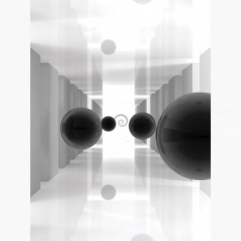 Fototapeta - PL1600 - Bílá 3D chodba s černými koulemi