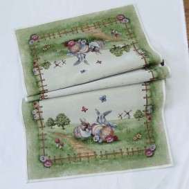 Gobelínový veľkonočný obrus Zajace na ceste 45x140cm