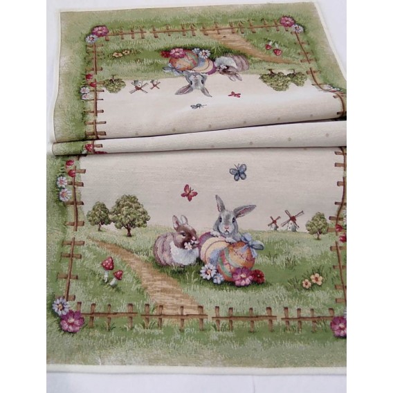 Gobelínový veľkonočný obrus Zajace na ceste 45x140cm