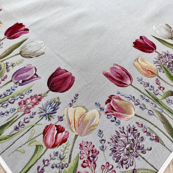 Gobelínový obrus Tulipány šedá 100x100cm