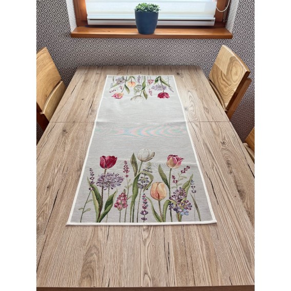 Gobelínový obrus Tulipány šedá 40x100cm