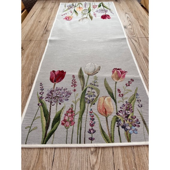 Gobelínový obrus Tulipány sivá 40x100cm
