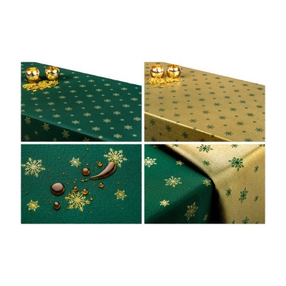 Obojstranný teflónový obrus Vločky zeleno/zlatý
