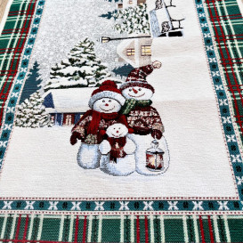 Gobelínový obrus Veselí snehuliaci / chenille 40x100cm