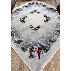 Gobelínový obrus Stavaní sněhuláka 100x100cm
