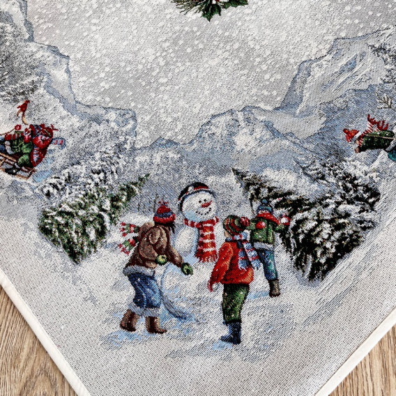 Gobelínový obrus Stavanie snehuliaka 100x100cm