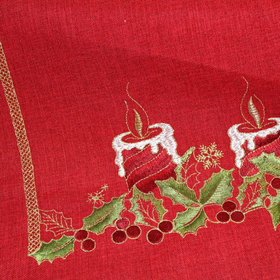Vánočný vyšívaný ubrus červený - svíčky 5081 40x160cm