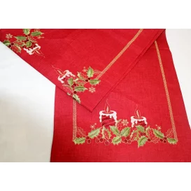 Vianočný vyšívaný obrus červený -  sviečky 5081 40x160cm