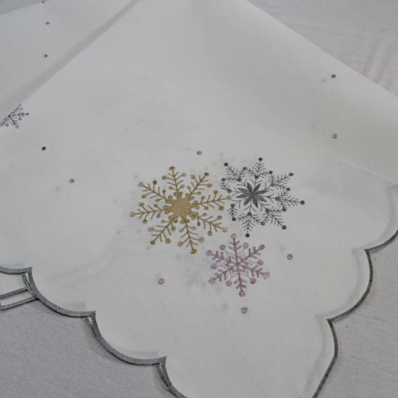 Vianočný vyšívaný obrus biely -vločky 5105 85x85cm