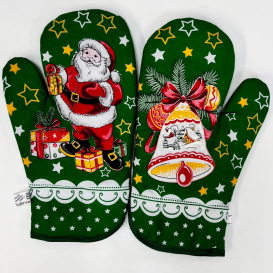 Vánoční kuchyňské rukavice zelené mikuláš/zvonec