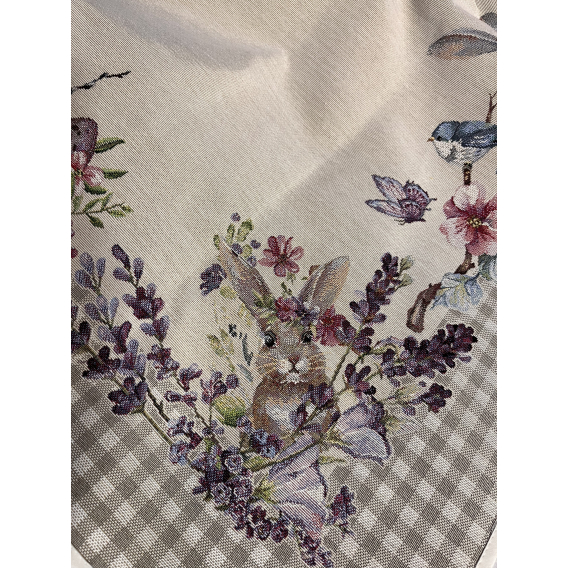 Gobelínový veľkonočný obrus Zajačiky v levanduli  100x100cm