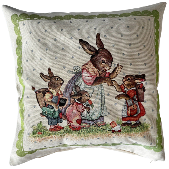 Povlak Zaječí roďinka - zelená 45x45cm