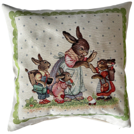 Obliečka na vankúš Zajačia rodinka - zelená   45x45cm