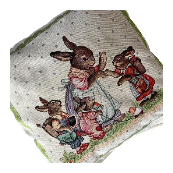 Obliečka na vankúš Zajačia rodinka - zelená   45x45cm