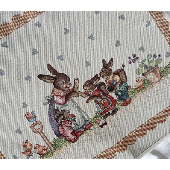 Gobelínový velikonoční ubrus  Zajíčí rodinka - hnědá 40x50cm