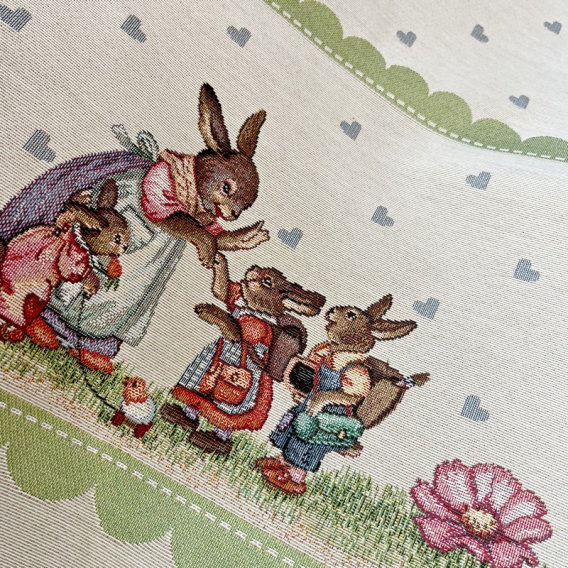 Gobelínový velikonoční ubrus  Zajíčí rodinka - zelená 100x100cm