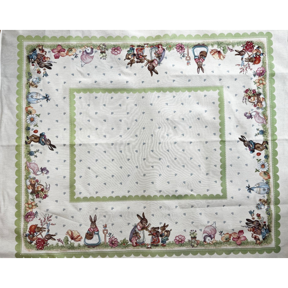 Gobelínový velikonoční ubrus  Zajíčí rodinka - zelená 100x100cm
