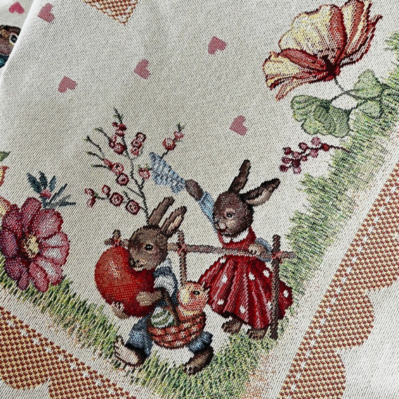 Gobelínový veľkonočný obrus Zajačia rodinka - hnedá  100x100cm