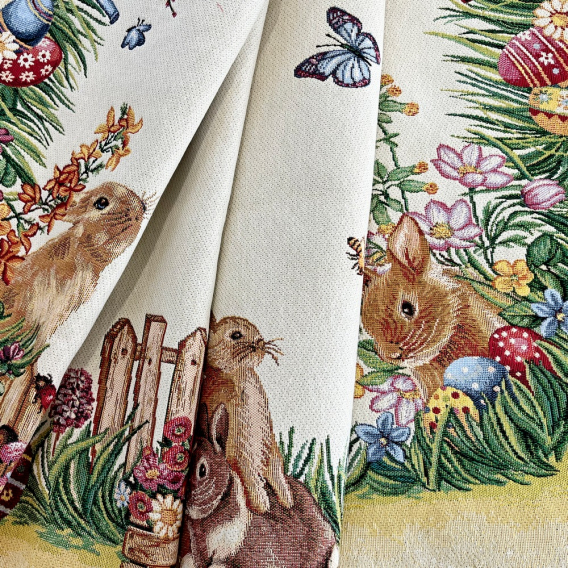 Gobelínový obrus Zajačiky za plotom 140x140cm