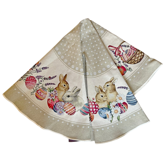 Gobelínový velikonoční ubrus  Tečkované velikonoce-mokka kolo 140cm