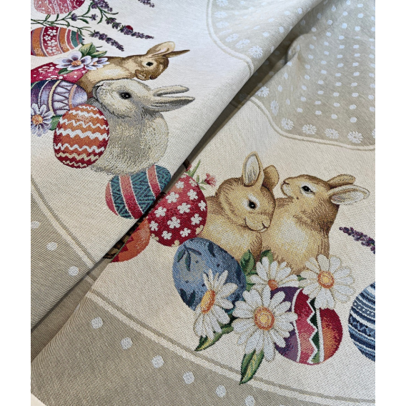 Gobelínový velikonoční ubrus  Tečkované velikonoce-mokka kolo 140cm
