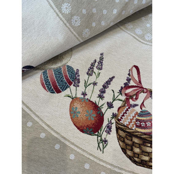 Gobelínový velikonoční ubrus  Tečkované velikonoce-mokka kolo 140cm