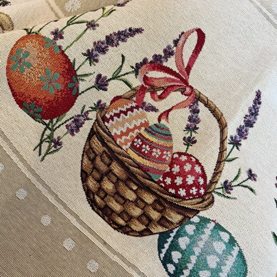 Gobelínový veľkonočný obrus Bodkovaná Veľká noc-mokka 140cm