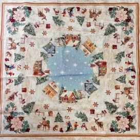 Gobelinový obrus Zimné radovánky/zlatá niť  100x100cm