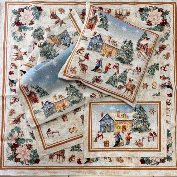 Gobelinový obrus Zimné radovánky 100x100cm