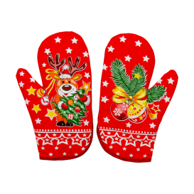Vánoční kuchyňské rukavice soby červené