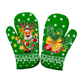 Vánoční kuchyňské rukavice soby zelené