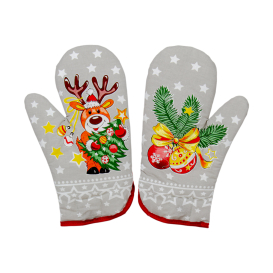 Vánoční kuchyňské rukavice soby šedé