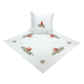 Vianočný vyšívaný obrus biely - sviečky 4322 40x160cm