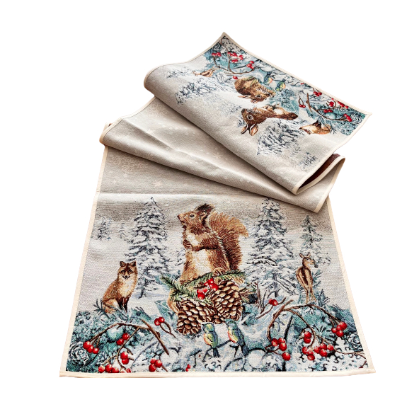 Gobelínový obrus Lesné zvieratká v zime 100x100cm