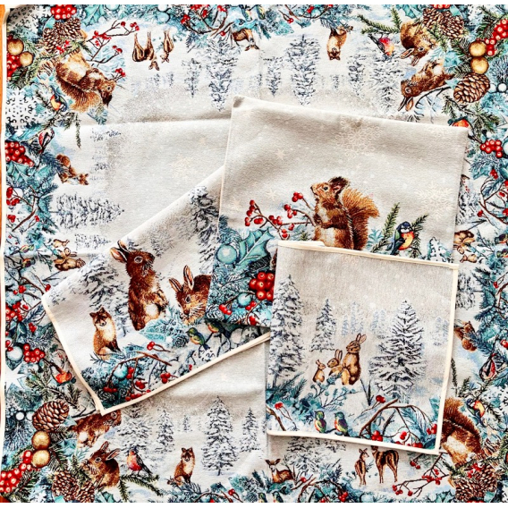 Obliečka na vankúš  Lesné zvieratká v zime 45x45cm