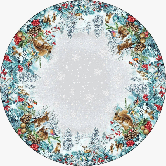 Gobelínový obrus Lesné zvieratká v zime kruh 140cm