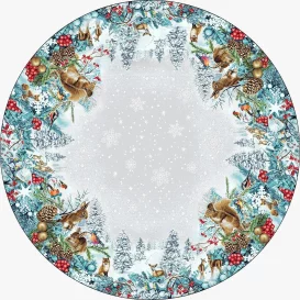 Gobelínový obrus Lesné zvieratká v zime kruh 140cm