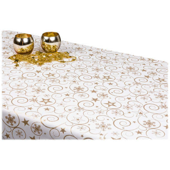 Vianočný obojstranný teflónový obrus zlatý Špirály