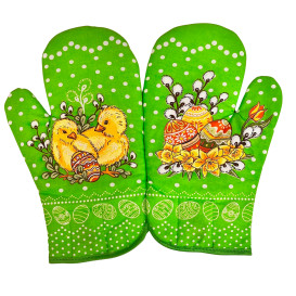 Kuchyňské rukavice velikonoční kuřátko/pár - zelená
