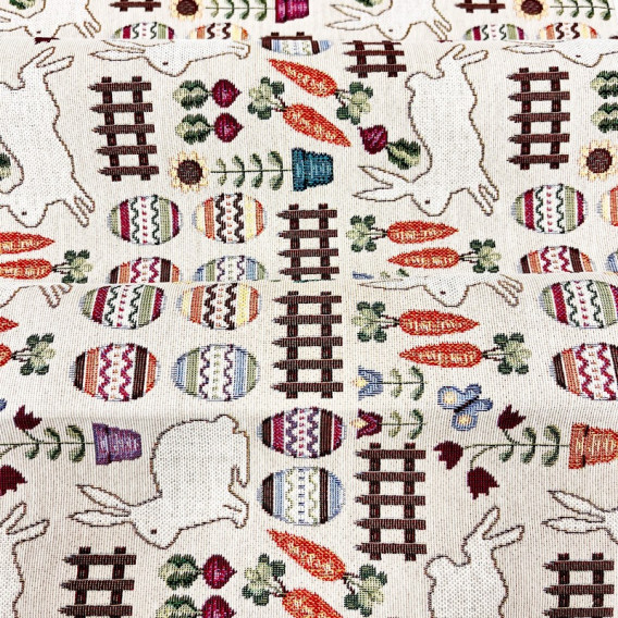 Gobelínový velikonoční ubrus  zajíčky v levanduli 40x140cm