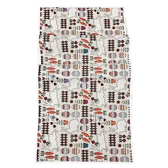 Gobelínový velikonoční ubrus  zajíčky v levanduli 40x140cm