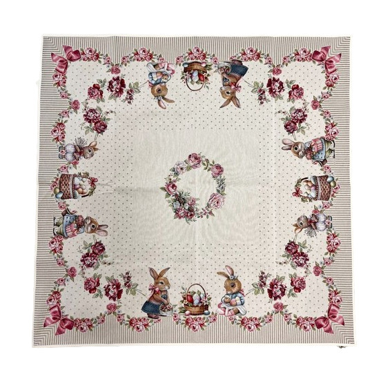 Gobelínový veľkonočný obrus Zajačiky 100x100cm