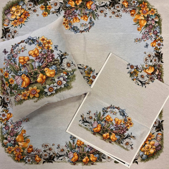 Gobelínový veľkonočný obrus Hravé kuriatka ovál 140x180cm