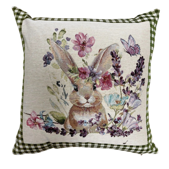 Obliečka na vankúš Zajačiky v levanduli /zelená 45x45cm