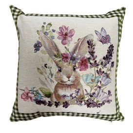 Povlak zajíčky v levanduli /zelená 45x45cm