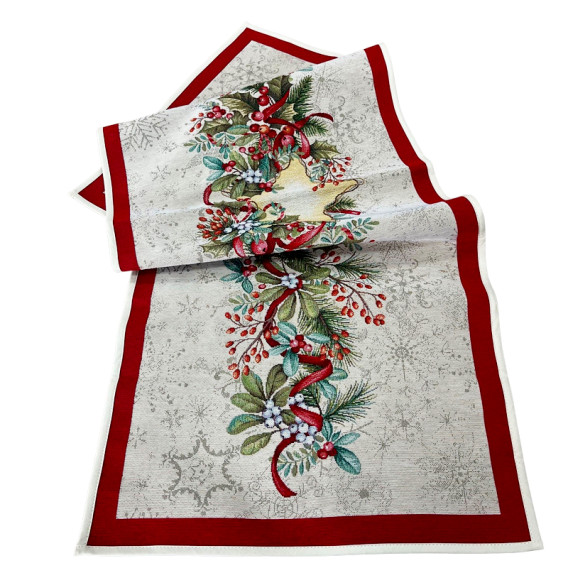 Vianočný gobelínový obrus Zasnežený les 2-zelený