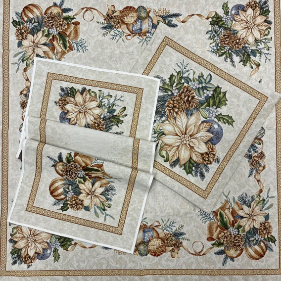 Vánoční gobelínový ubrus Vánoční ruže zlatá