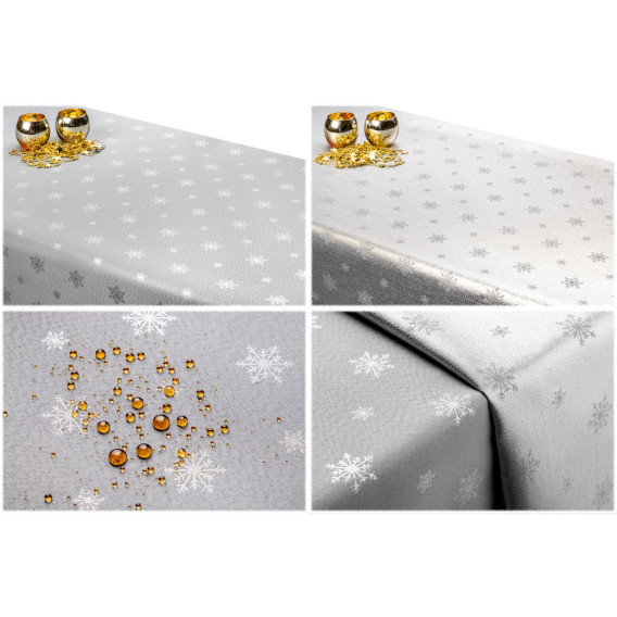 Vianočný obojstranný teflónový obrus strieborný /sivý Vločka
