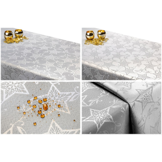 Vianočný obojstranný teflónový obrus strieborný /sivý Hviezdy stredné