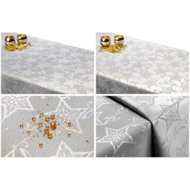 Vánoční oboustranný teflonový ubrus strieborný /sivý Hvězdy střední